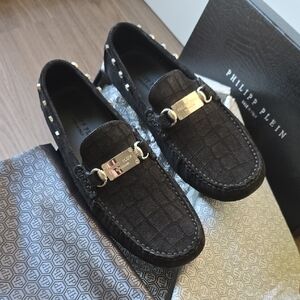 Philipp Plein Studded Suede Moccasins with Gold Hardware